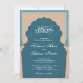 Blauw Vintage Islamitische Mihrab Moslim Bruiloft Kaart (Voorkant)