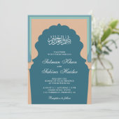 Blauw Vintage Islamitische Mihrab Moslim Bruiloft Kaart (Staand voorkant)