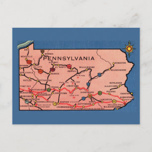 Blauw vintage kaart van Pennsylvania