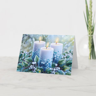 Blauw Vintage Kerst Bloemen & Kaarsen Aanpassen Feestdagen Kaart