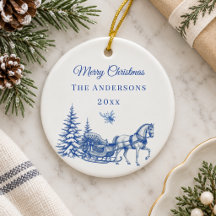 Blauw vintage kerst toile paardenslee