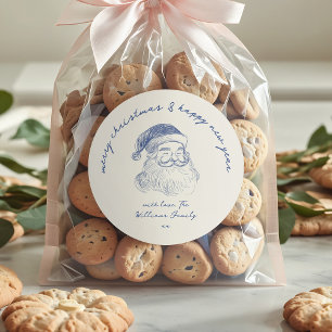 Blauw Vintage Kerstman Kerst Persoonlijk Favor Ronde Sticker