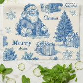 Blauw Vintage Kerstman Kerst toile patroon Theedoek (Gevouwen)