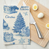 Blauw Vintage Kerstman Kerst toile patroon Theedoek (Quarter Fold)
