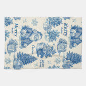 Blauw Vintage Kerstman Kerst toile patroon Theedoek (Horizontaal)