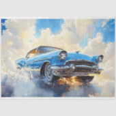Blauw Vintage Klassieke Auto Decoupage Tissuepapier (Voorkant)