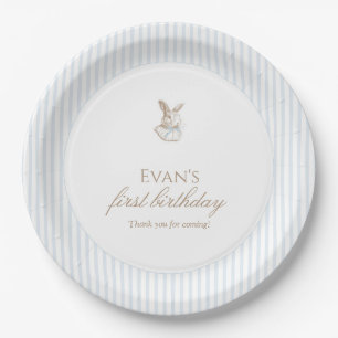 Blauw Vintage Konijn Some Bunny Is Turning One Papieren Bordje
