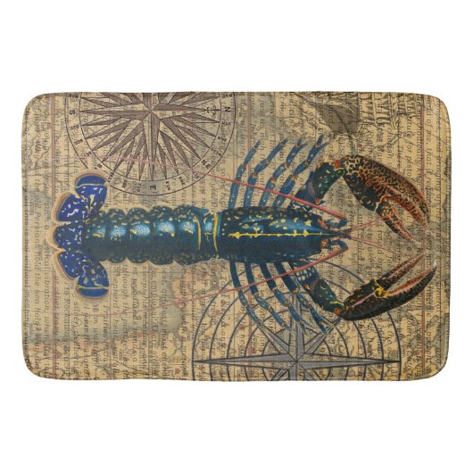 Blauw vintage kreeftkaartcollage: Nautilus kust- Badmat (Voorkant)