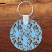 Blauw Vintage Kunst Vogels patroon accessoires Lea Sleutelhanger (Voorkant)