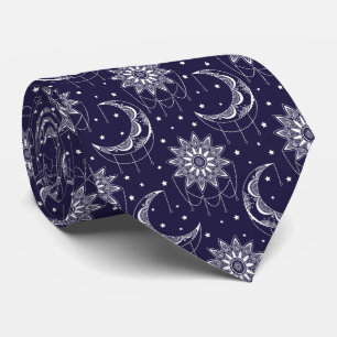 Blauw vintage maan decoratief patroon stropdas