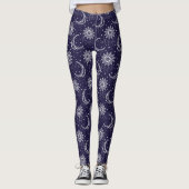 Blauw vintage maan sierpatroon leggings (Voorkant)