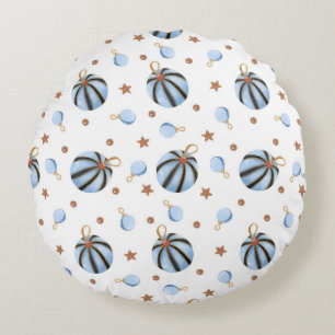 Blauw Vintage Ornamenten & Gouden Sterren Patroon Rond Kussen