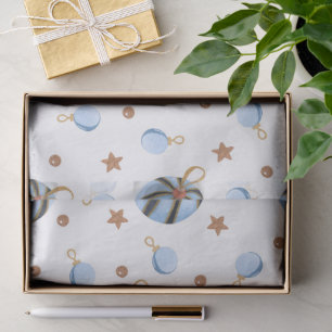 Blauw Vintage Ornamenten & Gouden Sterren Patroon Tissuepapier