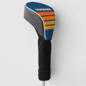Blauw vintage overdwars gestreept met naam golfheadcover (Schuin)