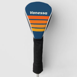 Blauw vintage overdwars gestreept met naam golfheadcover