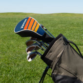 Blauw vintage overdwars gestreept met naam golfheadcover (Insitu)