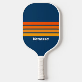 Blauw vintage overdwars gestreept met naam pickleball paddle