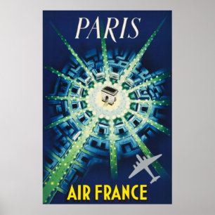 Blauw Vintage Parijs Franse Lucht Reizen Europa Poster