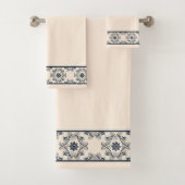 Blauw vintage patroon bad handdoek (Insitu)