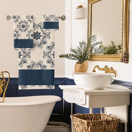 Blauw vintage patroon bad handdoek