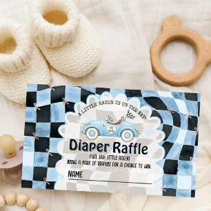 Blauw Vintage Raceauto Baby Shower Luier Raffle Informatiekaartje