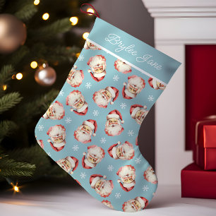 Blauw Vintage Retro Kerstman Gepersonaliseerd Kleine Kerstsok