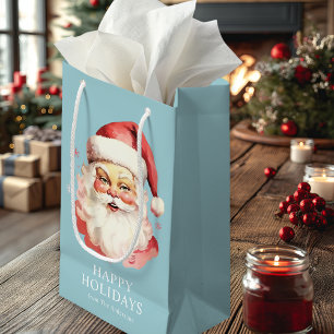 Blauw Vintage Retro Kerstman Kerstmis Klein Cadeauzakje
