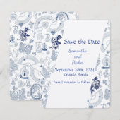Blauw Vintage Romance RSVP Kaart (Voorkant / Achterkant)