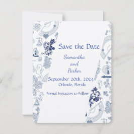Blauw Vintage Romance RSVP Kaart