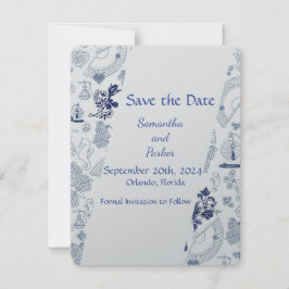 Blauw Vintage Romance RSVP Kaart
