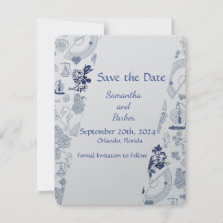 Blauw Vintage Romance RSVP Kaart