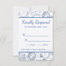 Blauw Vintage Romance RSVP Kaart