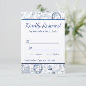 Blauw Vintage Romance RSVP Kaart (Staand voorkant)