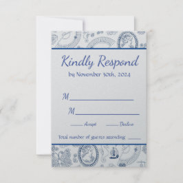 Blauw Vintage Romance RSVP Kaart