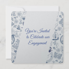 Blauw Vintage Romantiek Verlovingsfeest Kaart