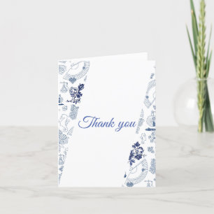 Blauw Vintage Romantisch Gevouwen Bedankkaart