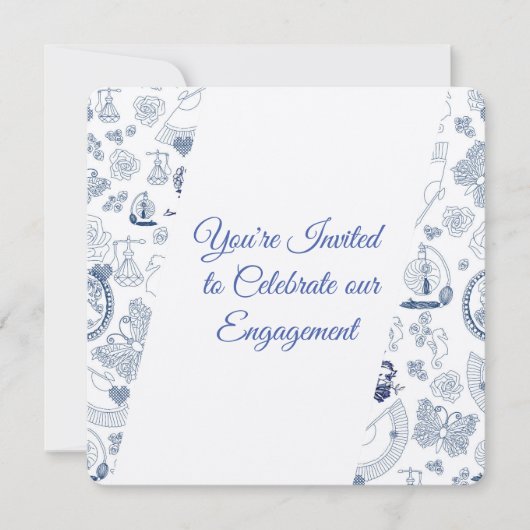 Blauw Vintage Romantisch Verlovingsfeest Kaart (Voorkant)