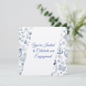 Blauw Vintage Romantisch Verlovingsfeest Kaart (Staand voorkant)