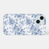 Blauw vintage roos bloemmotief iPhone 15 case (Achterkant horizontaal)