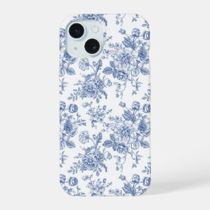 Blauw vintage roos bloemmotief iPhone 15 case