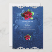 Blauw Vintage Sierobject Rode Rozen Bruiloft Kaart (Achterkant)