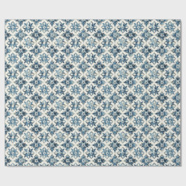 Blauw Vintage Tegeltje Bloemige Inpakpapier, Tradi Cadeaupapier