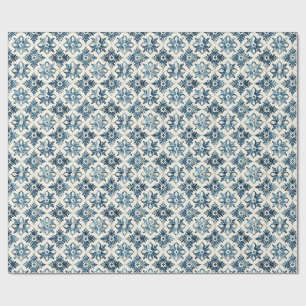 Blauw Vintage Tegeltje Bloemige Inpakpapier, Tradi Cadeaupapier