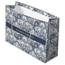 Blauw Vintage Toile Bloemdamast Monogram Cadeau