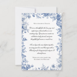 Blauw Vintage Toile Bloemen Bruiloft Bedankkaart