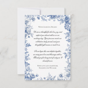 Blauw Vintage Toile Bloemen Bruiloft Bedankkaart