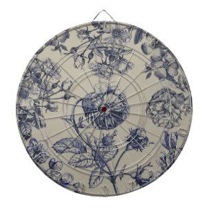 Blauw Vintage Toile Botanisch Bloemmotief Antiek P Dartbord