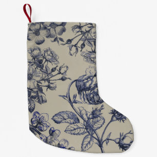 Blauw Vintage Toile Botanisch Bloemmotief Antiek P Kleine Kerstsok