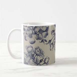 Blauw Vintage Toile Botanisch Bloemmotief Antiek P Koffiemok