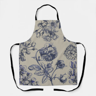 Blauw Vintage Toile Botanisch Bloemmotief Antiek P Schort